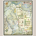 Fig. 2: Plan of Bethabara, North Carolina, surveyed and drawn by Christian Gottlieb Reuter, 1766, Wachovia Area, NC. Ink and watercolor on paper. Collection of the Moravian Archives, Southern Province, Winston-Salem, NC, MESDA Object Database file S-2727.