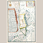 Fig. 4: Plan of Salem, North Carolina, surveyed and drawn by Christian Gottlieb Reuter, 1765, Wachovia Area, NC. Ink and watercolor on paper. Collection of the Moravian Archives, Herrnhut, Germany, catalog TS Mp.208.5, MESDA Object Database file S-1008.