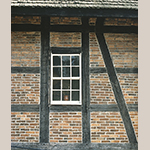 Fig. 5: "Fachwerk," or half-timber, construction. Detail from the Single Brothers' House, 1769, Salem, NC.