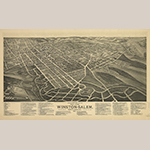 Fig. 15: "Birds-Eye View of the Twin Cities, Winston-Salem, North Carolina" by Joseph John Stoner and Albert Ruger, 1891, Madison, WI. Ink on paper. Collection of the Wachovia Historical Society / Old Salem Museums & Gardens, Acc. 5797.