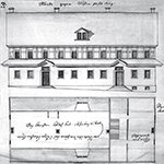 Fig. 17: Plan for the Salem Gemein Haus by Frederick William Marshall, ca. 1770, Salem, NC. Ink on paper. Collection of the Moravian Archives, Herrnhut, Germany.