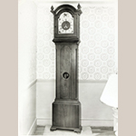 Fig. 30: Tall case clock, works attributed to Johann Ludwig Eberhardt and case by Daniel Wolf, 1803, Salem, NC. Inscribed on case: "Clock made August 17, 1803, Daniel Wolff." Walnut with tulip poplar; HOA: 95-3/4", WOA: 22-3/4", DOA: 10". Private collection, MESDA Object Database file S-1510.