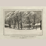 Fig. 34: "A Winter View of the Church, Academy &c at Salem, N.C.," drawn by Elias Alexander Vogler, printed by A. Newsome, published by P.S. Duval, 1850, Philadelphia, PA. Ink on paper lithograph; HOA: 12-1/4", WOA: 16". Collection of the Wachovia Historical Society / Old Salem Museums & Gardens, Acc. P-455, Gift of H.E. Fries.