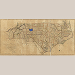 Fig. 2: The area of northern Davidson County highlighted on “…First Actual Survey of the State of North Carolina…” by Jonathan Price and John Strother (surveyors), W.H. Harrison (engraver), and C.P. Harrison (printer), 1807, Philadelphia, PA. Ink on paper; HOA: 28-3/8”, WOA: 59-5/8”. Library of Congress, Geography and Map Division, Washington, DC, G3900 1808 .P7 Vault. Online: http://www.loc.gov/item/2011593508/ (accessed 19 April 2016).