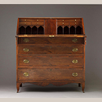 Fig. 32: Desk by James McCann, ca. 1810, New Market, Shenandoah Co., VA. Walnut with yellow pine; HOA: 46", WOA: 42", DOA: 21". Collection of the Museum of the Shenandoah Valley, Acc. 2009.0006.2. Photograph by Ron Blunt.