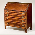 Fig. 40: Desk by Mordecai Collins, ca. 1810, Davidson Co., NC. Walnut with yellow pine, tulip poplar, and walnut and light- and dark-wood inlay; HOA: 43-1/2", WOA: 40", DOA: 19-1/2". Private collection. MESDA Object Database file D-32506.