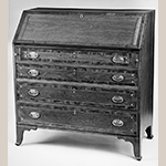 Fig. 58: Desk by John Swisegood, 1817, Davidson Co., NC. Walnut and cherry with walnut, yellow pine, and light- and dark-wood inlay; HOA: 43-1/4", WOA: 40-1/2", DOA: 20-1/2". Private collection. MESDA Object Database file S-579.