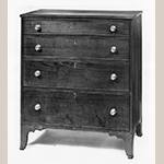 Fig. 102: Chest of drawers by Jonathan Long, ca. 1830, Davidson Co., NC. Walnut and cherry with yellow pine, and light- and dark-wood inlay; HOA: 41-3/4", WOA: 36-3/8", DOA: 18". Private collection. MESDA Object Database file S-2613.