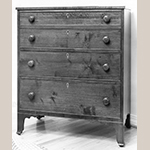 Fig. 103: Chest of drawers by Jonathan Long, 1832, Davidson Co., NC. Walnut and cherry with yellow pine and light-wood inlay; HOA: 42", WOA: 36-1/4", DOA: 18". Private collection. MESDA Object Database file S-2239.