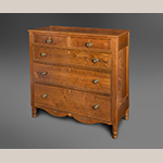 Fig. 105: Chest of drawers attributed to Jonathan Long, ca. 1840, Davidson Co., NC. Walnut with yellow pine, light-wood inlay, and brass plaques; HOA: 42", WOA: 39", DOA: 18-1/4". Private collection. MESDA Object Database file D-32534.