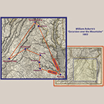 Fig. 10: Summarized course of William Roberts's "Excursion over the Mountains" superimposed over "A New Map of Virginia with Maryland, Delaware & v." drawn by Samuel Lewis and engraved by William Hooker, 1814, published by T.L. Plowman, Philadelphia, PA. Ink and watercolor on paper; HOA: 53 cm, WOA: 68 cm. Library of Congress Geography and Map Division, G3790 1814 .L4, Washington, DC.