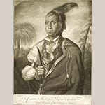 Fig. 11: “Cunne Shote, the Indian Chief, A Great Warrior of the Cherokee Nation” engraved by James McArdell after a painting by Francis Parsons, 1762-1765, London, England. Ink on paper; HOA: 13-12”, WOA: 10”. Collection of the Museum of Early Southern Decorative Arts (MESDA), Acc. 1142.1.