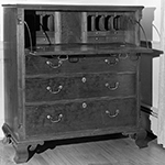 Fig. 26: Secretary attributed to Christopher Fry and Jacob Martin, 1785-1795, Winchester, Virginia or Frederick County, Virginia. Walnut with yellow pine; HOA: 45-1/2”, WOA: 44-1/8”, DOA: 21-1/4”. Private collection, MESDA Research File 5,679.