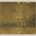 Fig. 3: Membership certificate for the Charitable Marine Society of Baltimore, engraved by John Houlton (w.1799-1801) after a drawing by Frederick Kemmelmeyer (w.1788-1816); Baltimore, MD; 1796. Inscribed “F. Kemmelmeyer Delin’t/J. Houlton Sculp’t.” Ink on paper; HOA: 16-3/4”, WOA: 18-1/4”. Collection of the Baltimore Museum of Art, Gift of Mr. and Mrs. J. William Middendorf II, BMA 1970.55. Photography by Mitro Hood.