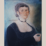 Fig. 25: “Catharina Heiser Weltzheimer (1765-1823)” by Frederick Kemmelmeyer (w.1788-1816); Shepherdstown, VA (now WV); 1816. Signed “By Fred Kemmelmeyer/Shepherdstown/17 July 1816.” Pastel on paper; HOA: 24-3/8”, WOA: 19-3/8”. Private collection, MESDA Research File 5937.