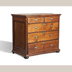 Fig. 18: Chest of drawers by William Beakes III (1691–1761), ca.1720, likely Burlington Co., NJ. Walnut with pine and white cedar; HOA: 34-5/8”, WOA: 40-1/4”, DOA: 22-3/4”. Collection of The Dietrich American Foundation, Acc. 8.2.3.HRD.1811, Chester Spring, PA. Photograph by Christopher Storb.