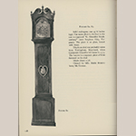 Fig. 38: Tall case clock with works by Goldsmith Chandlee (1751–1821), 1775–1782, Stephensburg (now Stephens City), VA. Mahogany with unidentified secondary woods, brass, steel, and glass; HOA: 97-1/2”. Illustrated in Edward E. Chandlee, “Six Quaker Clockmakers” (Stratford, CT: New England Publishing, 1975), 118, fig. 62.