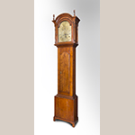 Fig. 45: Tall case clock with works by Goldsmith Chandlee (1751–1821), 1782–1800, Winchester or Frederick Co., VA. Cherry with yellow pine, iron, brass, and steel; HOA: 87-1/2”, WOA (at hood): 21-3/4”, DOA: 9-3/4”. Private collection. Photograph by Gary Albert.