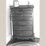 Fig. 67: High chest-on-frame, ca.1776, Frederick Co. or Berkeley Co., VA or Chester Co., PA. Walnut with yellow pine; HOA: 64-3/8”, WOA (at knees): 43-3/4”, DOA: 23-1/2”. Private collection, MESDA Object Database file S-27455.