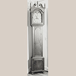 Fig. 72: Tall case clock with works by and/or for Mordecai Miller (1764–1832), 1818–1832, Alexandria area, VA. Walnut with tulip poplar, iron, brass, and steel; HOA: 96”, WOA (hood): 20”, DOA (hood): 11”. Private collection, MESDA Object Database file S-7015.