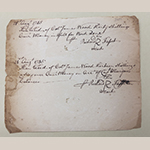 Fig. 82: Receipt for “work done” issued by Richard Fawcett (d.1789) to James Wood (d.1759), 21 August 1745, Frederick Co., VA. Collection of the Stewart Bell Jr. Archives, James Wood Family Papers, 173 WFCHS, Handley Regional Library, Winchester, VA.