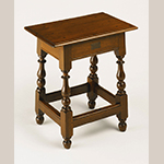 Fig. 89: Joint stool, 1725–1750, Pennsylvania, possibly Philadelphia area. Walnut; HOA: 23”; WOA: 21-7/8”, DOA: 13”. Collection of the Philadelphia Museum of Art, Acc. 1928-7-54. Gift of Lydia Thompson Morris.