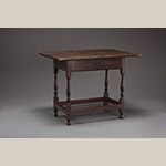 Fig. 92: Stretcher table attributed to William Janney (1710–1790), ca.1744, Fairfax Co. (now Loudoun Co.), VA. Tulip poplar with yellow pine; HOA: 26-3/4”, WOA: 35”, DOA: 23-3.16”. Collection of Goose Creek Friends Meeting House, Lincoln, VA. Photograph by Ron Blunt.