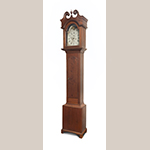 Fig. 97: Tall case clock with case attributed to John Fawcett Jr. (1749–1811) and/or Thomas Fawcett Jr. (1757–1812), 1800–1820, Frederick Co., VA. Walnut with yellow pine, iron, brass, and steel; HOA: 96-1/2”, WOA: 18-1/2”, DOA: 10-1/2”. Private collection. Photograph by Gary Albert.