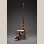 Fig. 107: Flywhisk chair, 1830–1860, southern Frederick Co., VA. The flywhisk element is missing. Hickory (or possibly ash) with yellow pine and white oak (seat). Collection of the Museum of the Shenandoah Valley, Acc. 2015.09. Photograph by Ron Blunt.