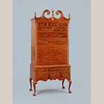 Fig. 112: High chest of drawers, ca.1795, Winchester, Virginia. Cherry with yellow pine; HOA: 97”, WOA: 44”, DOA: 24-1/4”. Collection of the Colonial Williamsburg Foundation, Acc. 1973-325.