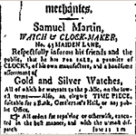 Fig. 23: Samuel Martin advertisement, "American Citizen" (New York, NY), 10 May 1801.