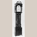 Fig. 24: Tall Clock with movement by Samuel Martin (1768–1825) and case by an unidentified cabinetmaker, ca. 1805, New York, NY. Mahogany and satinwood with holly inlays and tulip poplar; HOA: 96”. Collection of J. William Middendorf II (illustrated in James Biddle, "American Art from American Collections" [New York: Metropolitan Museum of Art, 1963], p. 45, fig. 89; available online: https://www.metmuseum.org/art/metpublications/American_Art_from_American_Collections?Tag=&title=&author=Biddle&pt=0&tc=0&dept=0&fmt=0 (accessed 28 August 2019).