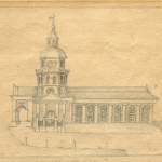 Fig. 1: St. Philip’s Church (1723-1835), attributed to Thomas You; Charleston, SC; c. 1766. Pencil on paper; HOA: 4-3/8”, WOA 5-5/8”. From the Collections of the South Carolina Historical Society.