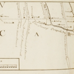 Fig. 7: Manuscript map of the border between North Carolina and Virginia; London, England; 1728. Collection of Holkham Hall, Innys Collection, vol. 109, no. 58. Reproduced with permission of Viscount Coke and the Trustees of the Holkham Estate, Norfolk, England.