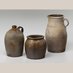 A collection of Madison County pots (shown in Figs. 10, 16, and 20, left to right). MESDA Collection.