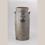 Fig. 2: Churn stamped by Isaac Thomas (1789–c.1876), Maysville, KY, 1836. Stoneware with cobalt decoration; HOA: 23-5/8”, WOA: 10”. MESDA Acc. 5617.