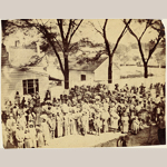 Fig. 1: Slaves, J.J. Smith’s Plantation, South Carolina by Timothy H. O’Sullivan (b.c.1840–1882), Beaufort, SC, 1862. Albumen print; HOA: 8-7/16”, WOA: 10-3/4”. Collection of the J. Paul Getty Museum, acc. 84.XM.484.39.